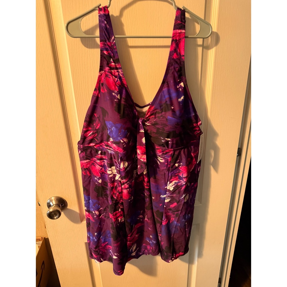 Meet.Curve Purple Floral V-Neck One Piece Swim Dress Plus Size 4XL NWT